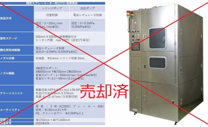 大型精密スプレーコーター(M1272J) 特別販売のお知らせ